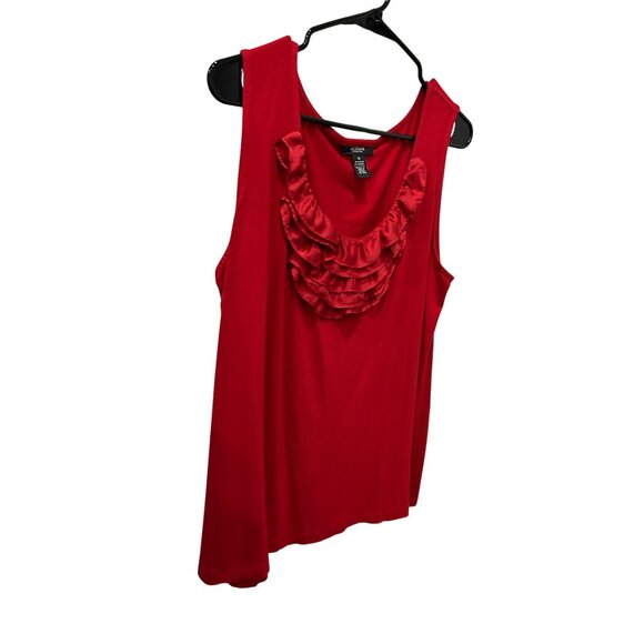 Alfani Woman Red Sleeveless Ruffle Tank Top SZ Extra Large - Picture 3 of 8